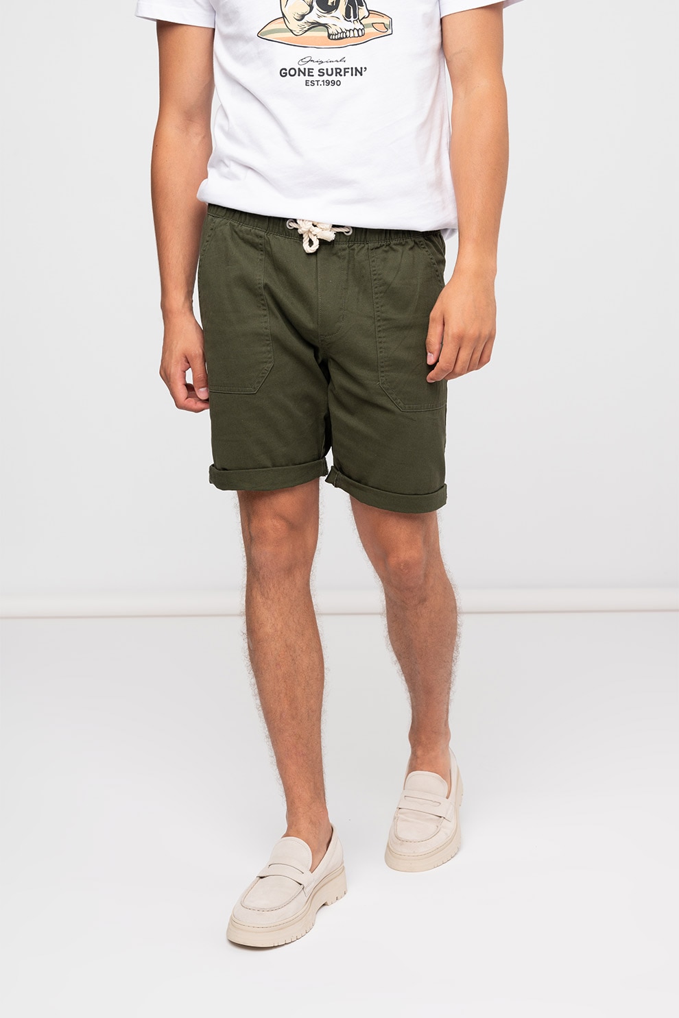OVS, Pantaloni scurti de bumbac cu snur, Verde forest