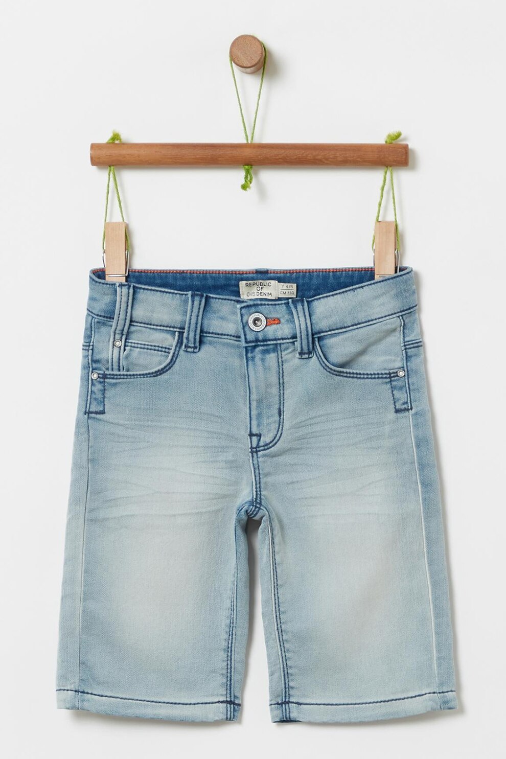 OVS, Bermude din denim cu aspect decolorat, Bleu/Alb prafuit