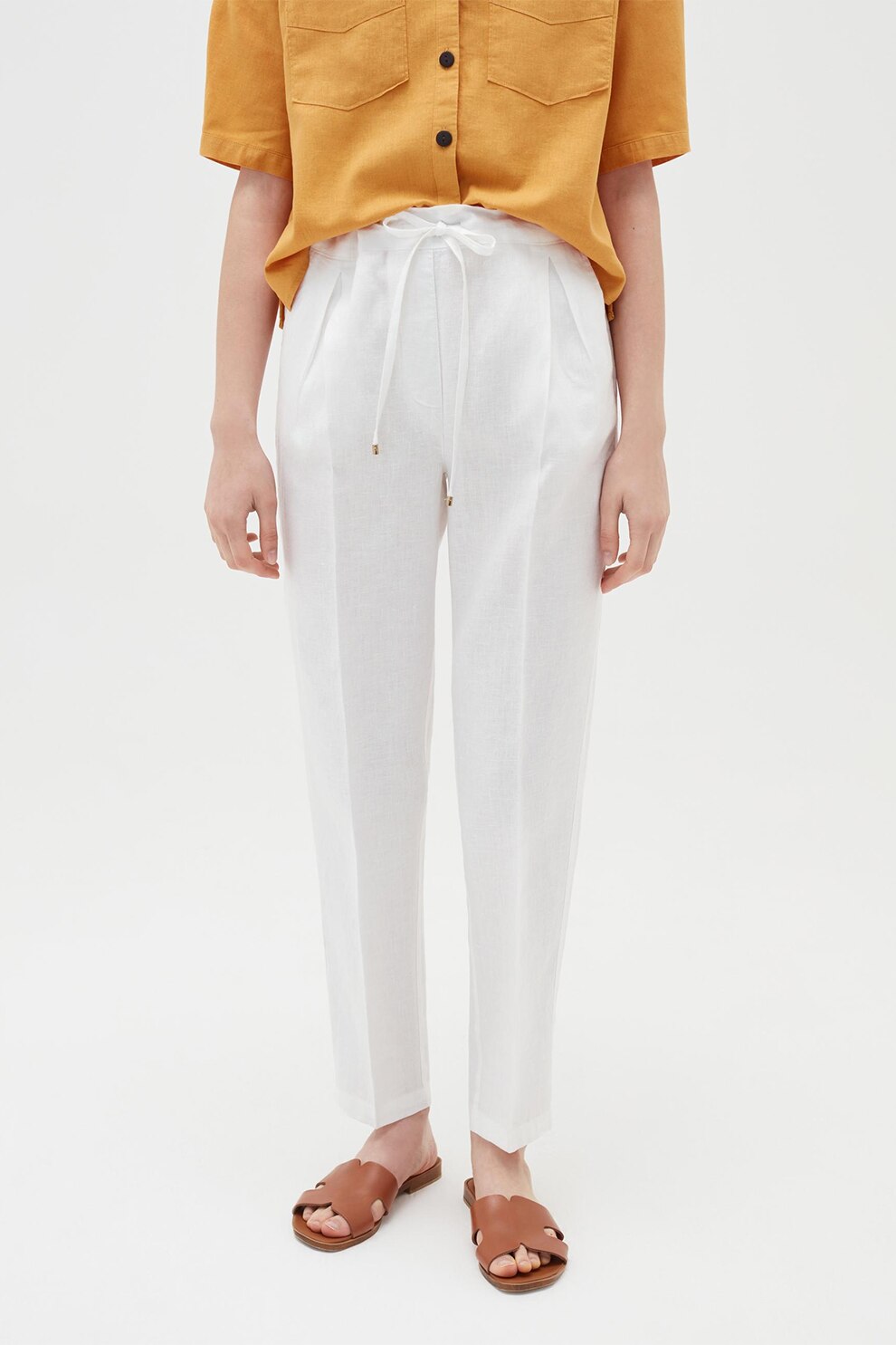 OVS, Pantaloni de in cu pliuri, Alb, 2XL