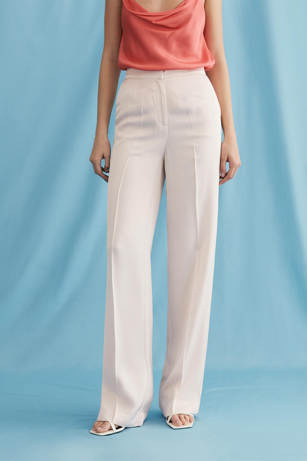 OVS, Pantaloni drepti cu talie inalta, Alb