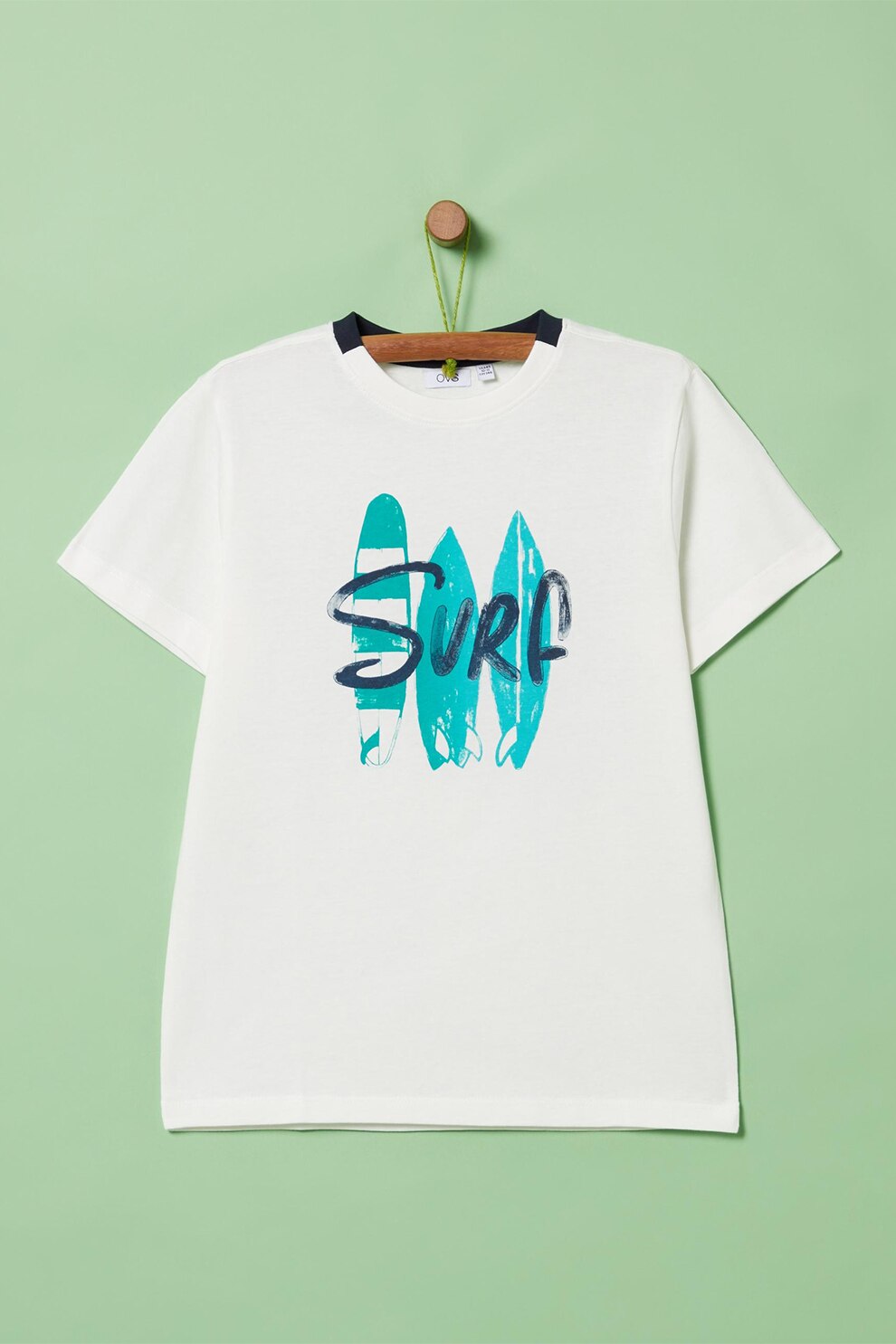 OVS, Tricou de bumbac cu placi de surf imprimate, Alb prafuit/Albastru aqua/Negru