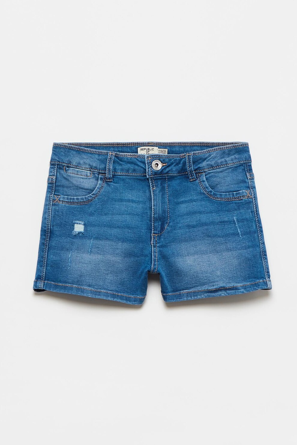 OVS, Pantaloni scurti din denim cu detalii deteriorate, Albastru inchis
