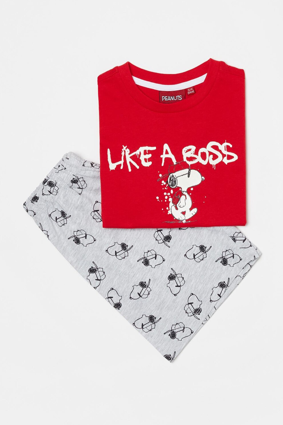 OVS, Pijama scurta cu Snoopy, Rosu/Gri/Alb