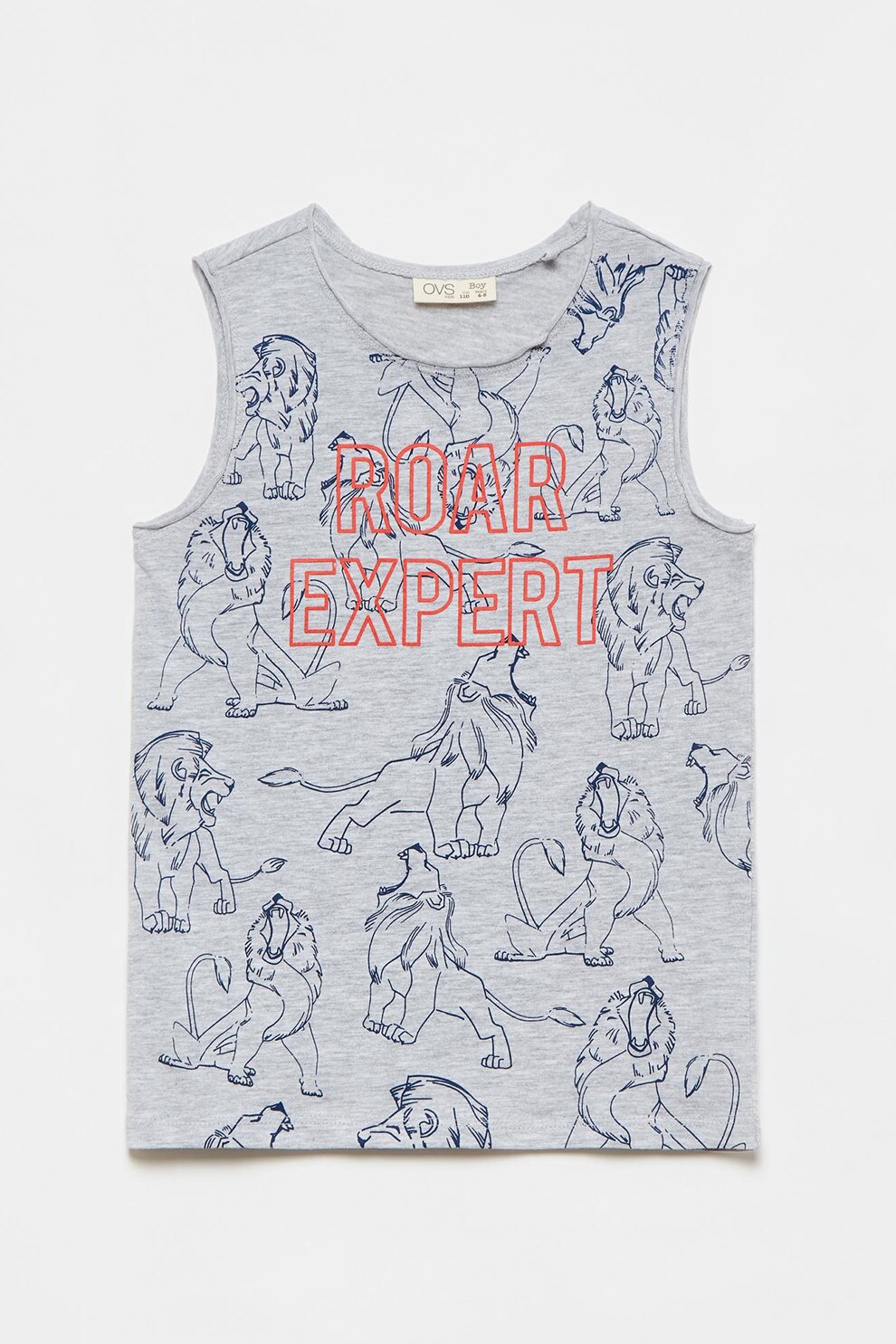 OVS, Top cu imprimeu, din amestec de bumbac, Gri deschis melange/Bleumarin/Oranj mandarina