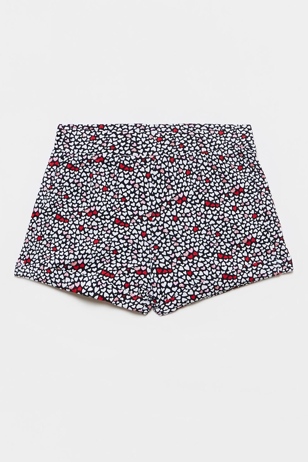 OVS, Pantaloni scurti cu imprimeu cu inimi, Alb/Negru/Rosu
