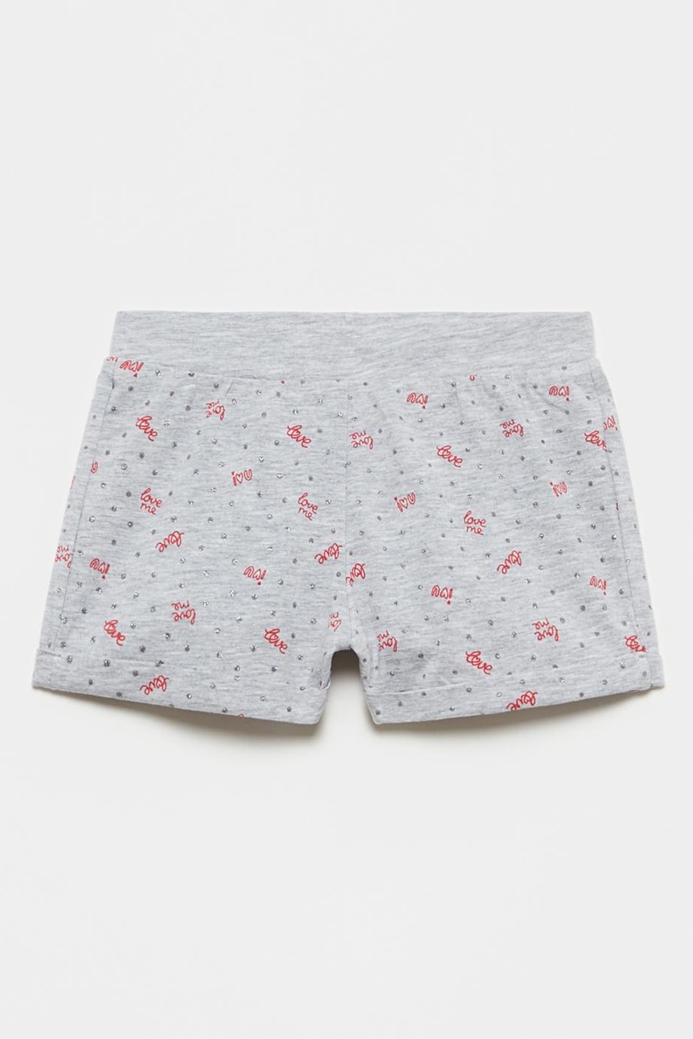 OVS, Pantaloni scurti din amestec de bumbac cu aplicatii de strasuri, Gri deschis/Rosu