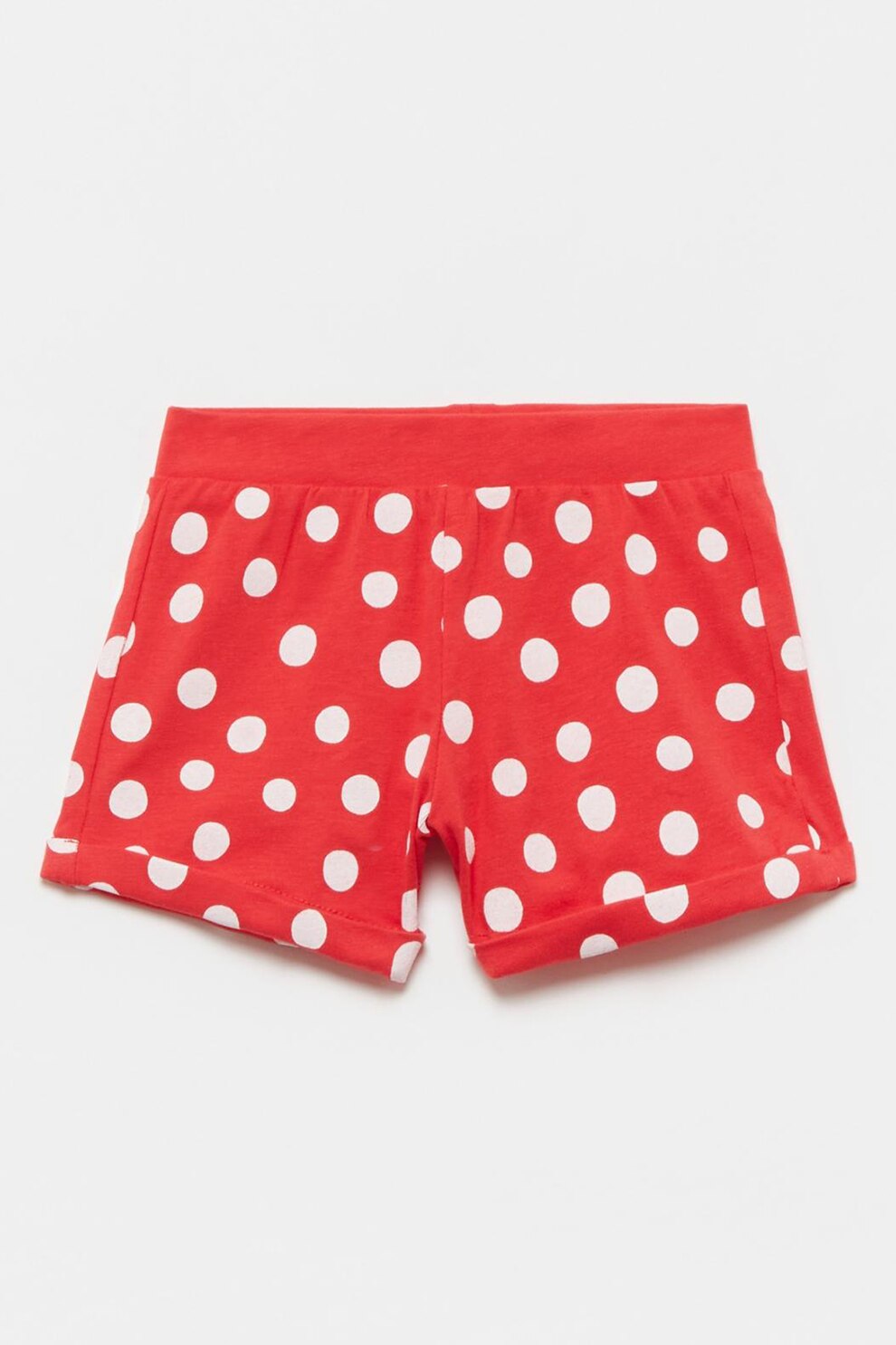 OVS, Pantaloni scurti cu buline si terminatii plisate, Rosu/Alb