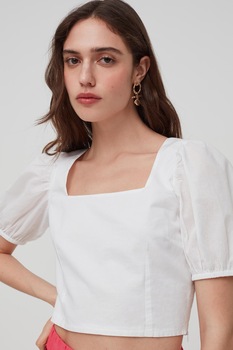 OVS, Bluza cu decolteu patrat si maneci bufante, Alb OVS, Bluza cu decolteu patrat si maneci bufante, Alb