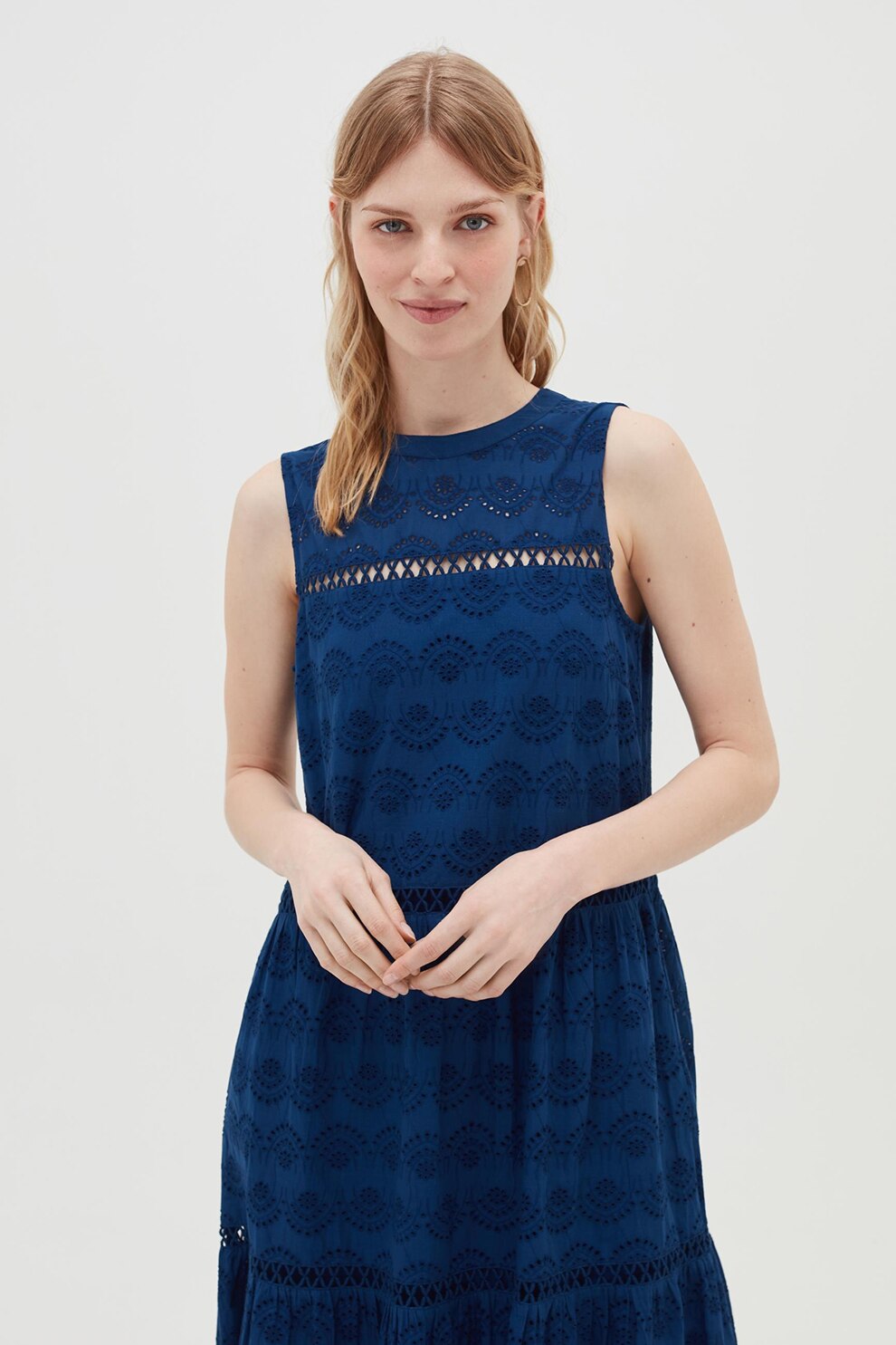 OVS, Rochie midi cu dantela Sangallo, Albastru inchis, S