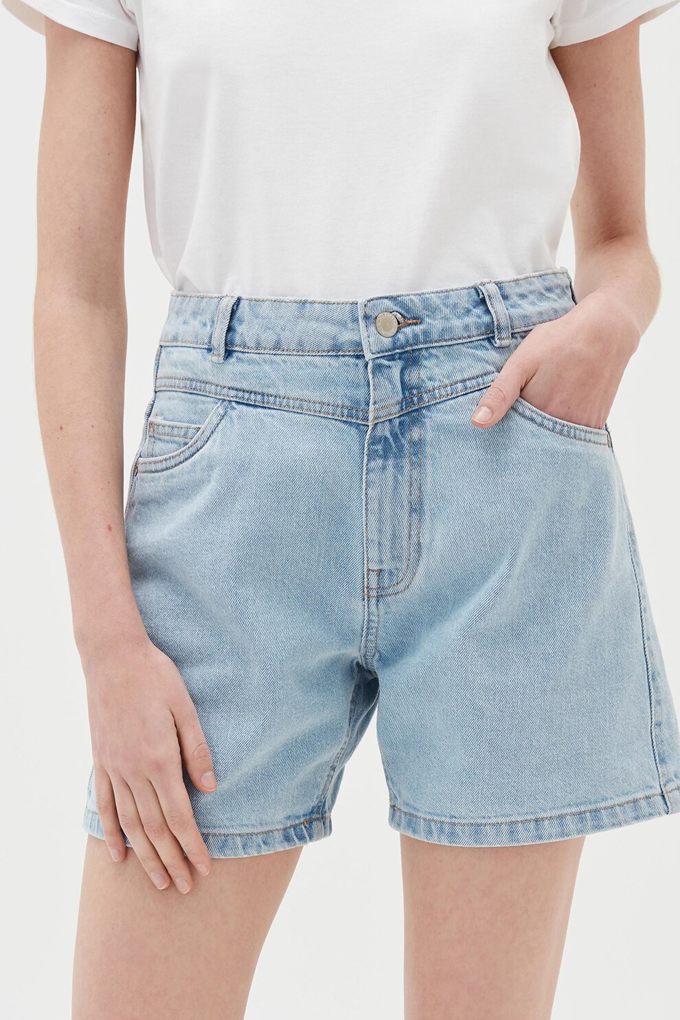 OVS, Pantaloni scurti din denim cu aspect decolorat, Albastru deschis