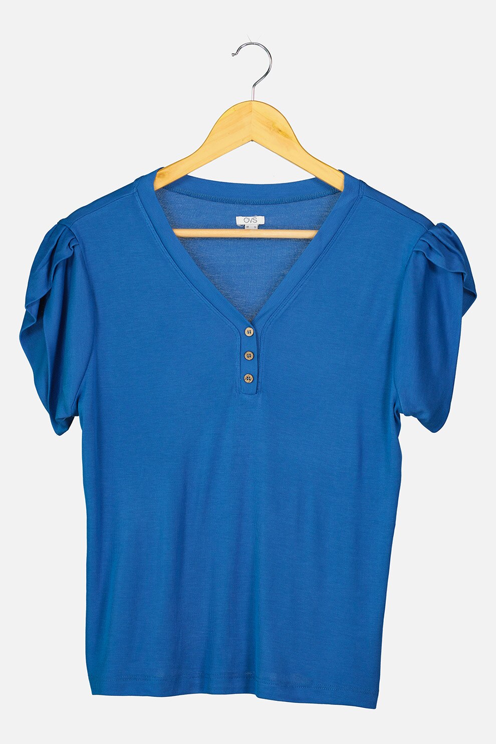 OVS, Tricou din jerseu cu decolteu in V, Albastru inchis