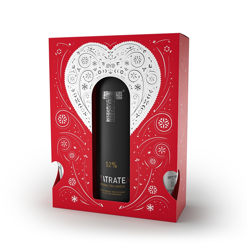 Lichior Tatratea 52%, 0.7l, cu 2 pahare shot, varianta rosu