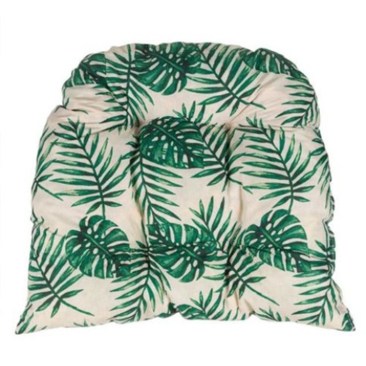 Perna decorativa pentru podea, alb/verde, model frunze, umplutura spuma, 45x50x12 cm