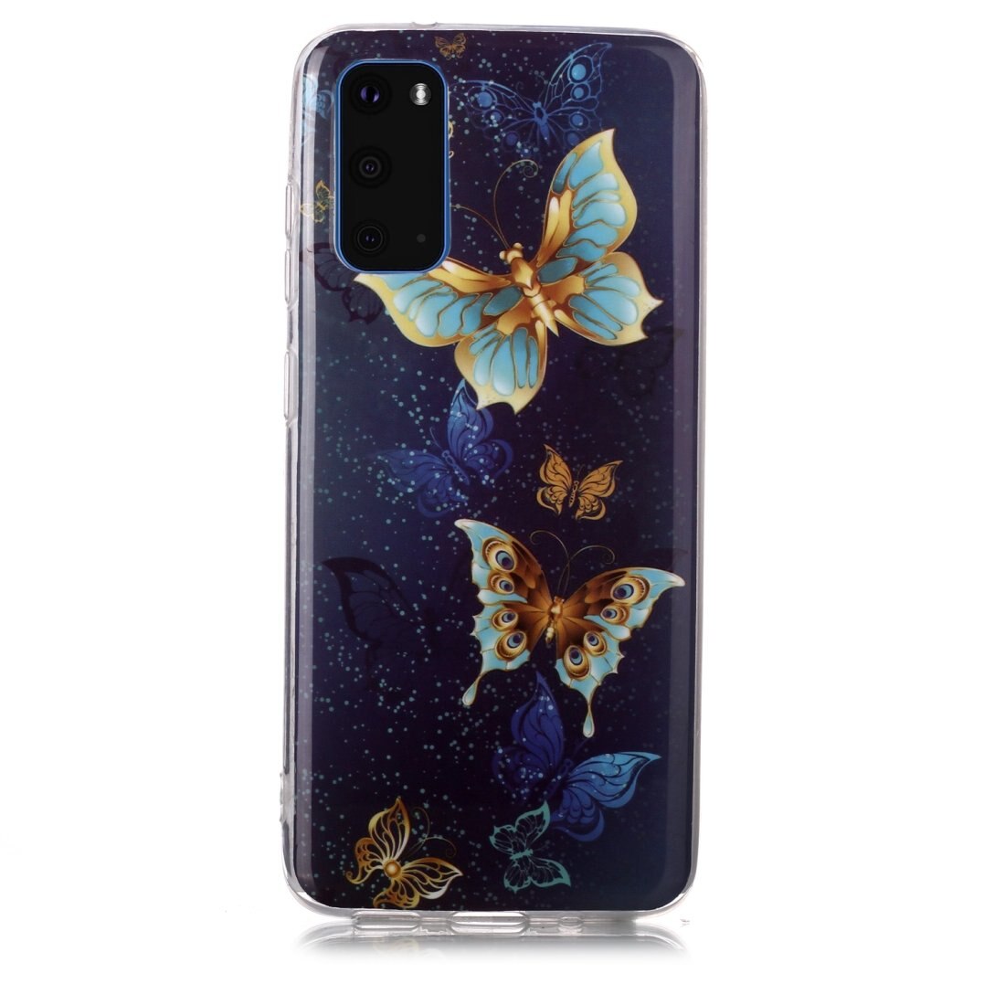Husa silicon compatibila cu Samsung Galaxy S20 Fosforescent model Golden Butterflies, Silicon, TPU Viceversa