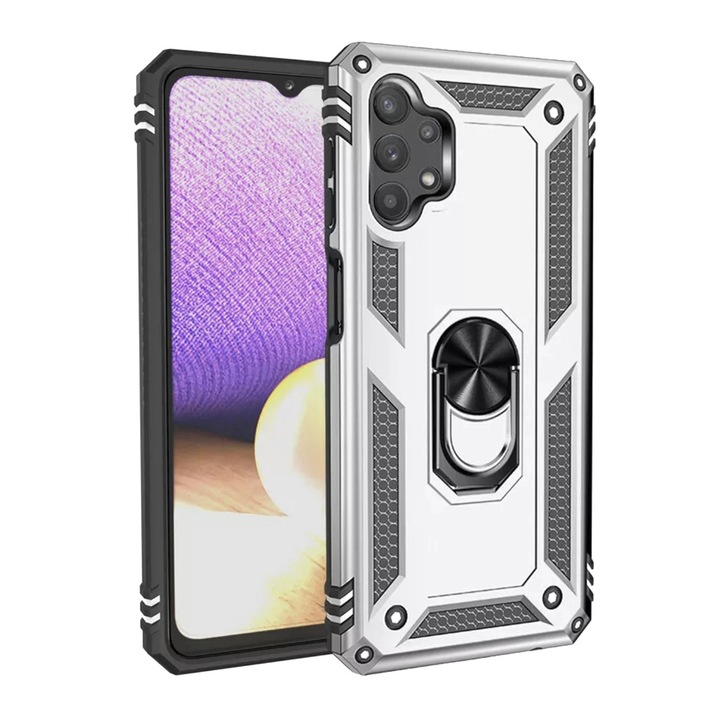 Husa antisoc Hybrid ARMOR cu inel pentru Samsung Galaxy A32 5G / M32 5G / Argintiu