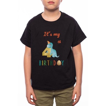 Tricou Baiat, 4th Birthday, 100% Bumbac, Negru, B11 Tricou Baiat, 4th Birthday, 100% Bumbac, Negru, B11