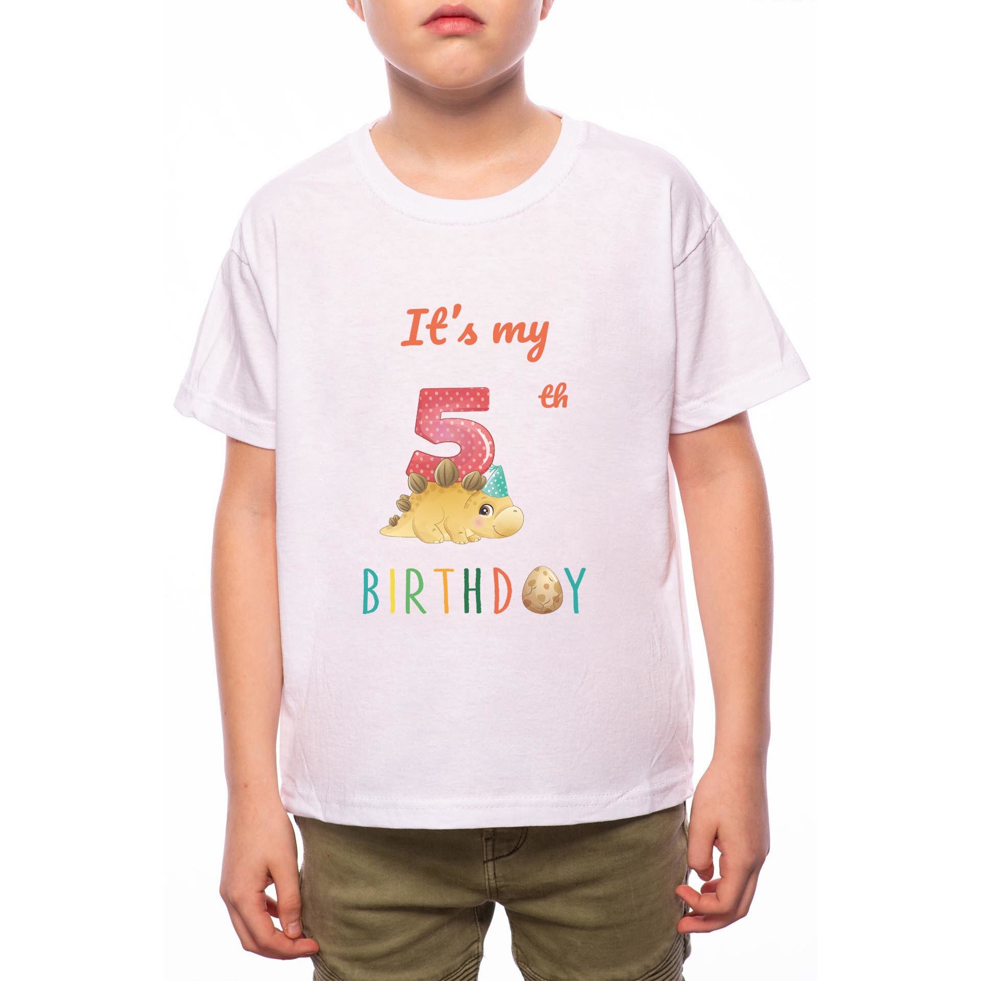 Tricou Baiat, 5th Birtday, 100% Bumbac, Alb, W12
