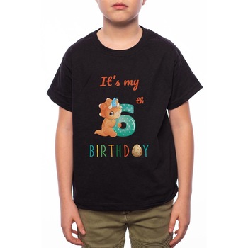 Tricou Baiat, 6th Birtday, 100% Bumbac, Negru, B13 Tricou Baiat, 6th Birtday, 100% Bumbac, Negru, B13
