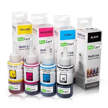 Set cerneala refill foto DYE pentru imprimantele Epson seria L, 4 culori - Black, Cyan, Yellow, Magenta, 100 ml/culoare Set cerneala refill foto DYE pentru imprimantele Epson seria L, 4 culori - Black, Cyan, Yellow, Magenta, 100 ml/culoare
