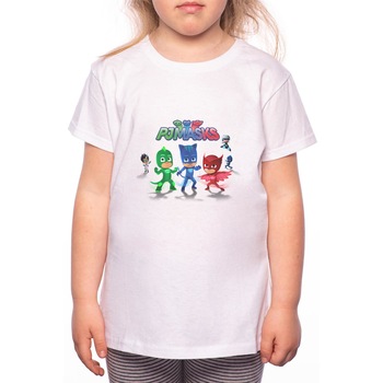 Tricou Fetita, PJmasks, 100% Bumbac, Alb, W6 Tricou Fetita, PJmasks, 100% Bumbac, Alb, W6
