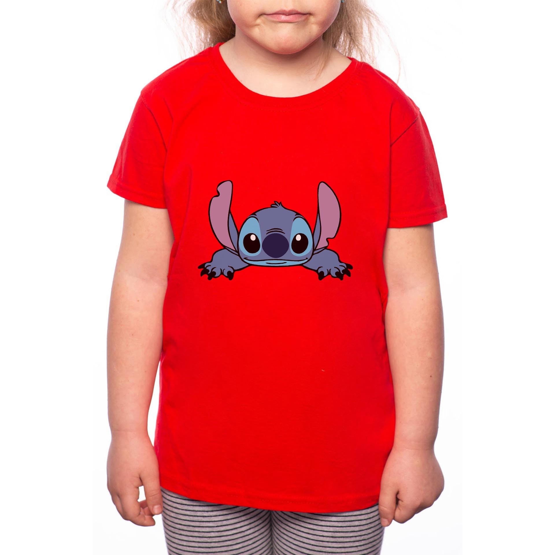 Tricou Fetita, Lilo and Stitch, 100% Bumbac, Rosu, R27