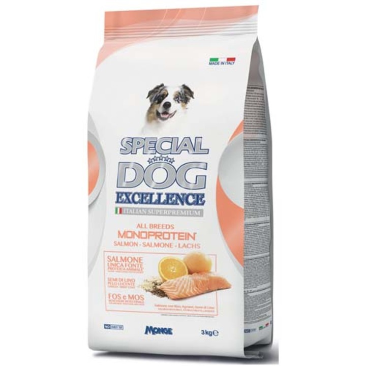 Hrana uscata caini adulti Monge Special Dog Excellence, Monoproteina, Somon, 3 kg