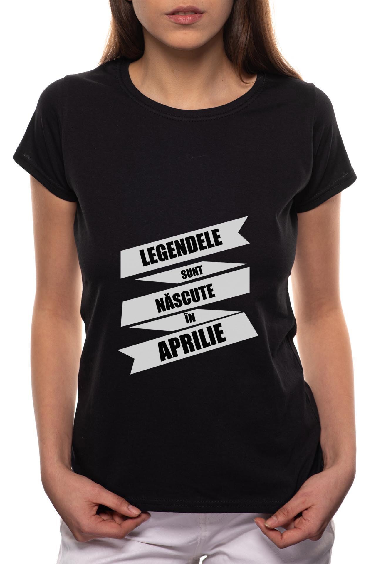 Tricou dama, Nascute In Aprilie, 100% Bumbac, B90, Negru