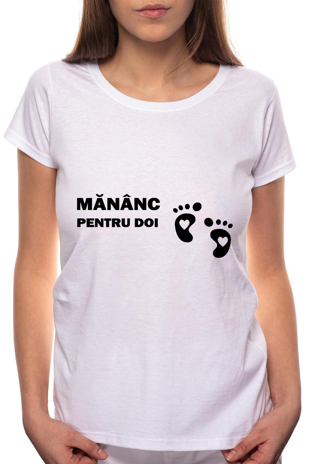 Tricou dama, Mananc Pentru Doi, 100% Bumbac, W96, Alb