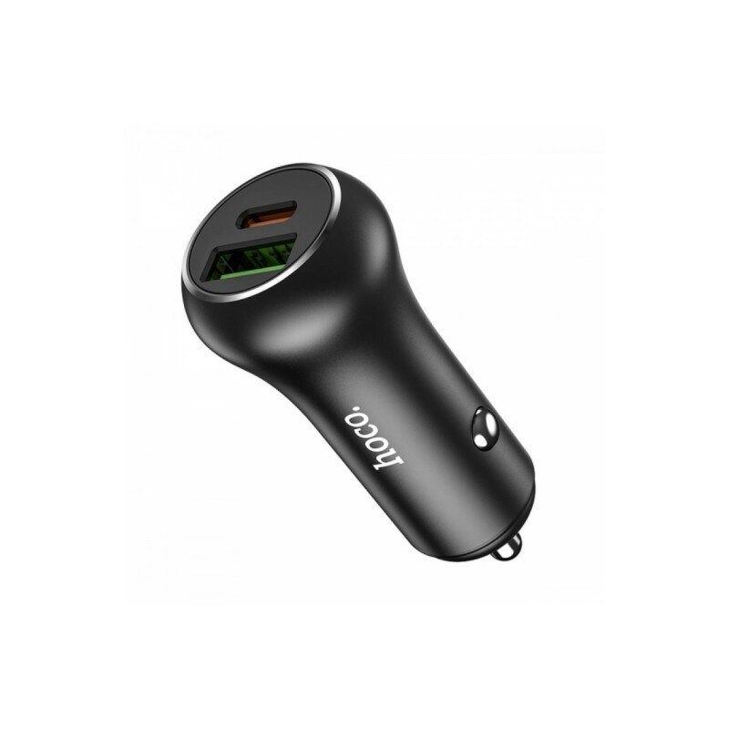 Incarcator Auto Hoco Dual 1 X Usb Qc 3.0, 1 X Usb Type-c Power Delivery 20w, Aluminiu, Negru Z38