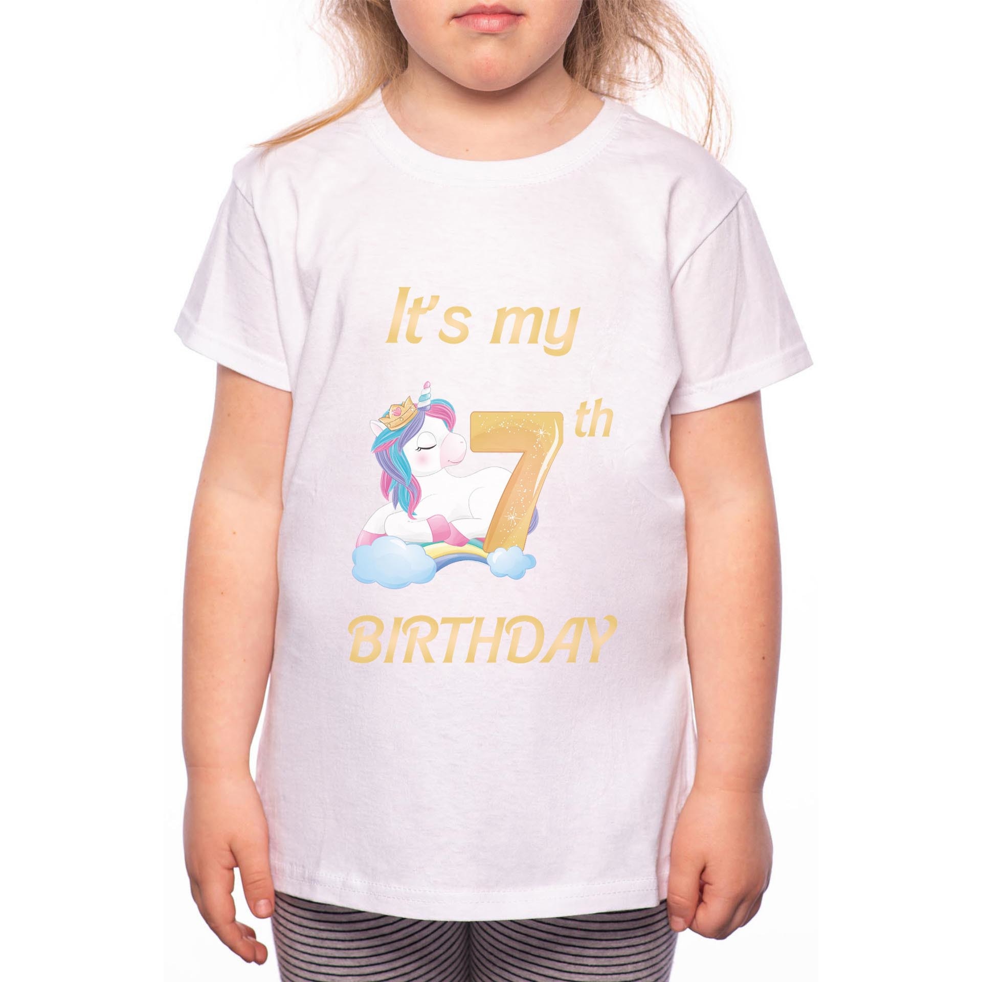 Tricou Fetita, 7th Birthday, 100% Bumbac, Alb, W23