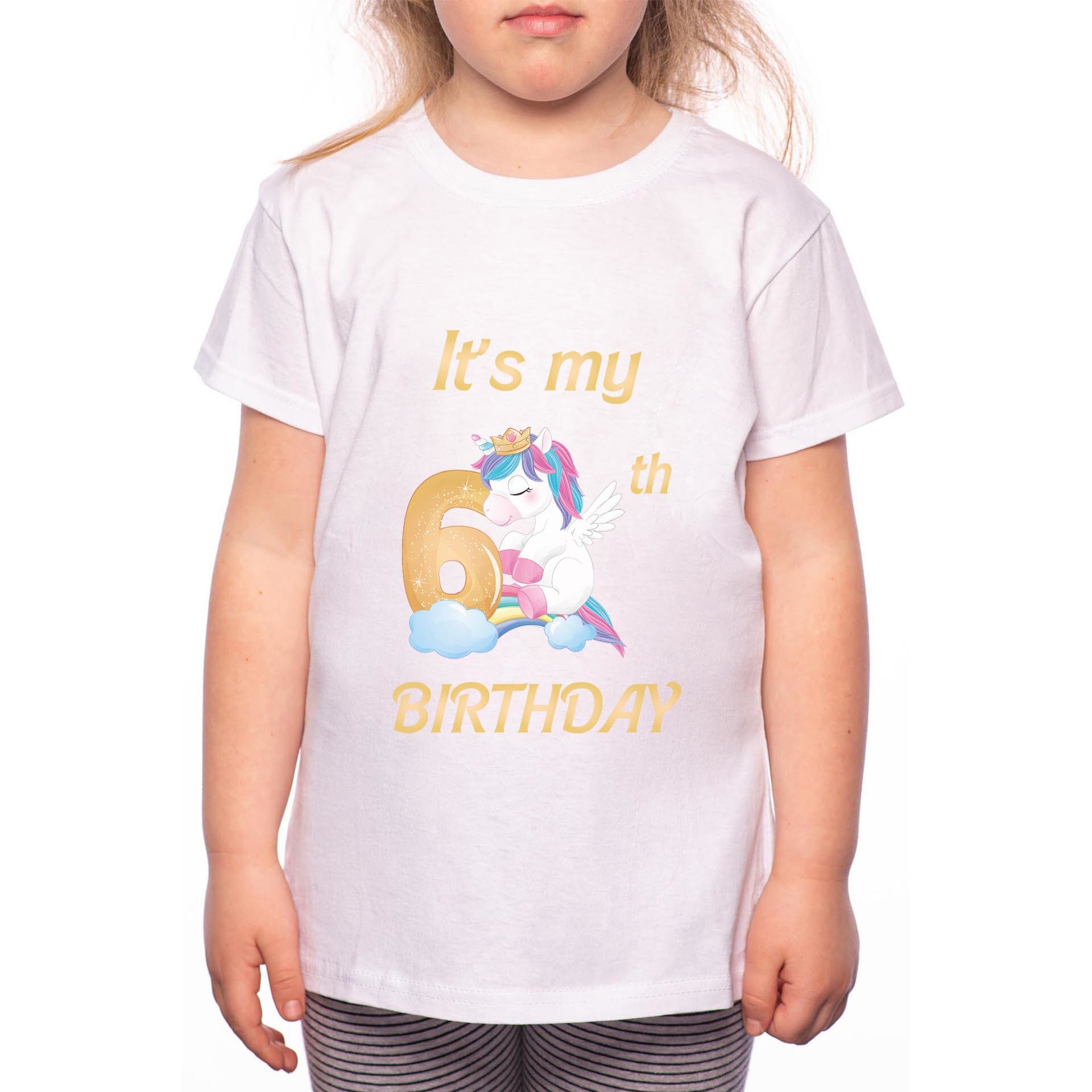 Tricou Fetita, 6th Birthday, 100% Bumbac, Alb, W22