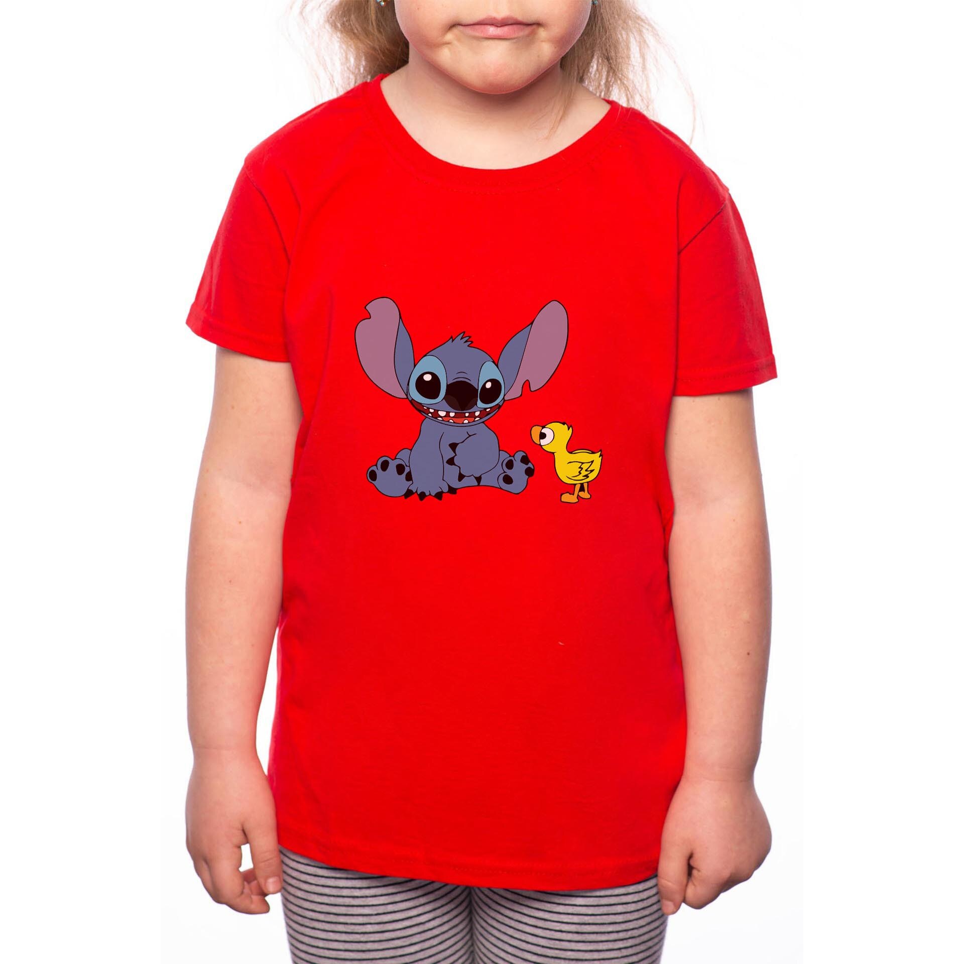 Tricou Fetita, Lilo and Stitch, 100% Bumbac, Rosu, R28