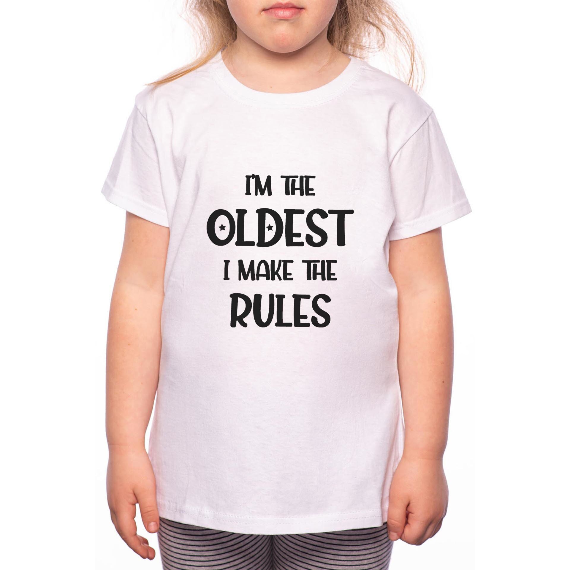 Tricou Fetita, I'm The Oldest, 100% Bumbac, Alb, W38