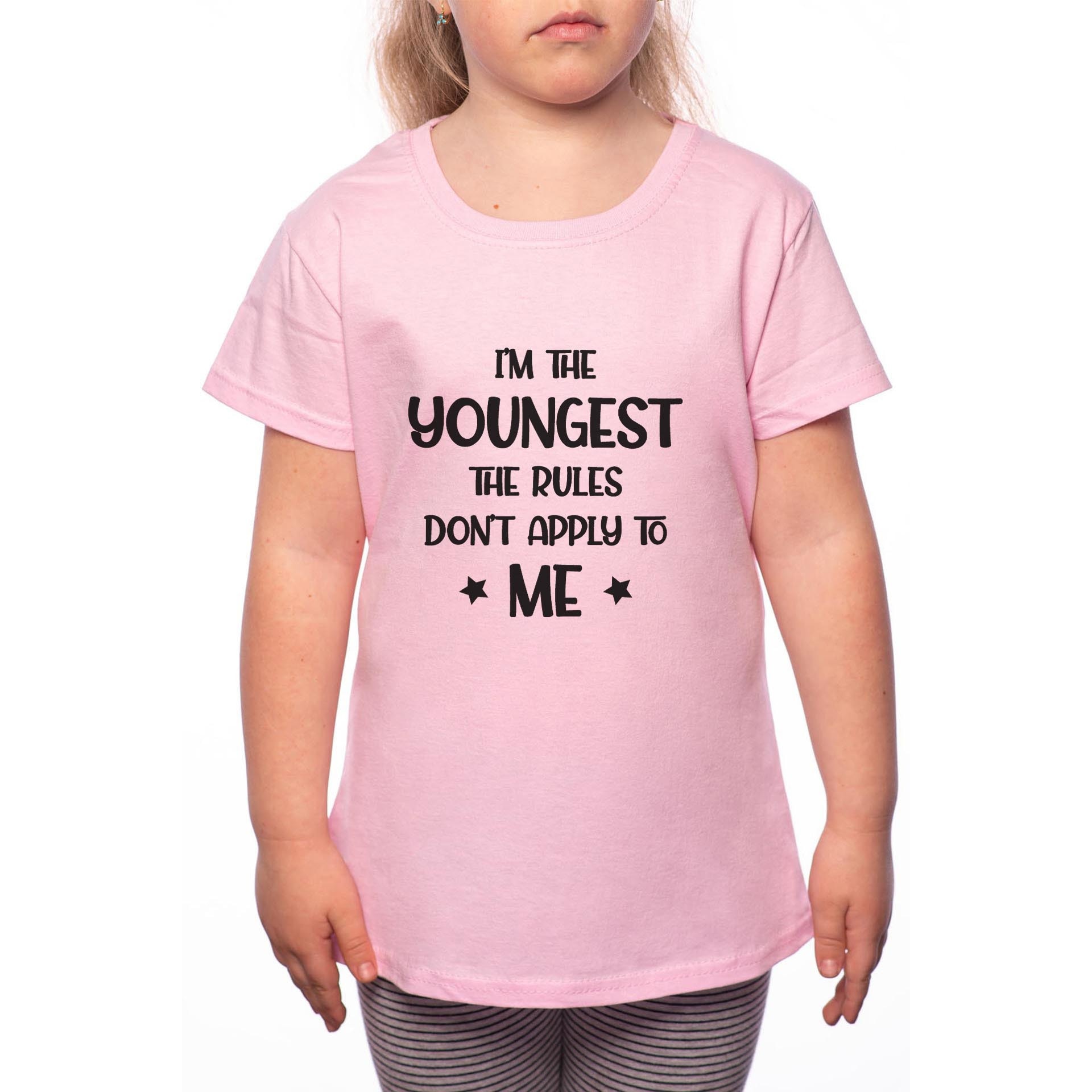 Tricou Fetita, I'm The Youngest, 100% Bumbac, Roz, P39