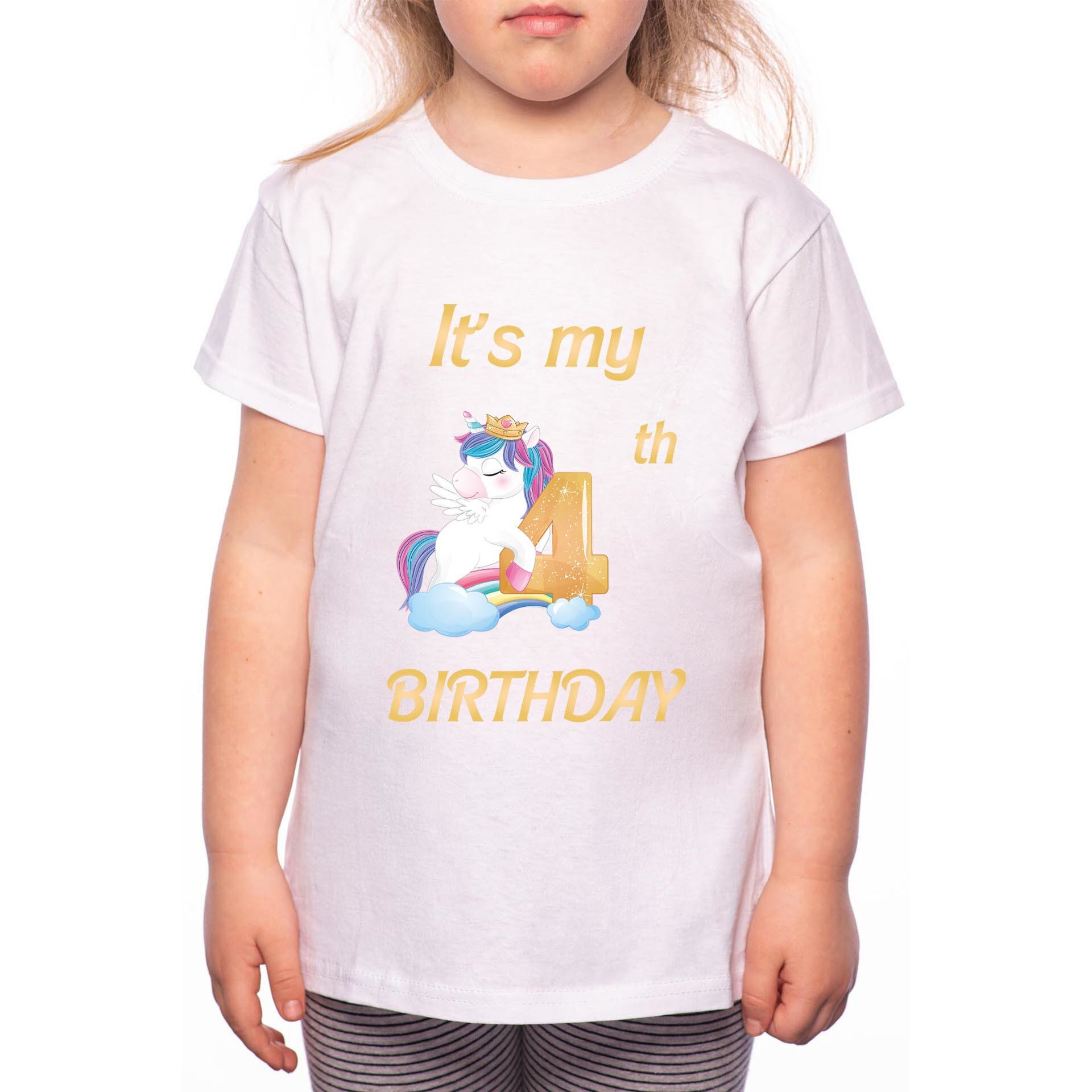 Tricou Fetita, 4th Birthday, 100% Bumbac, Alb, W20
