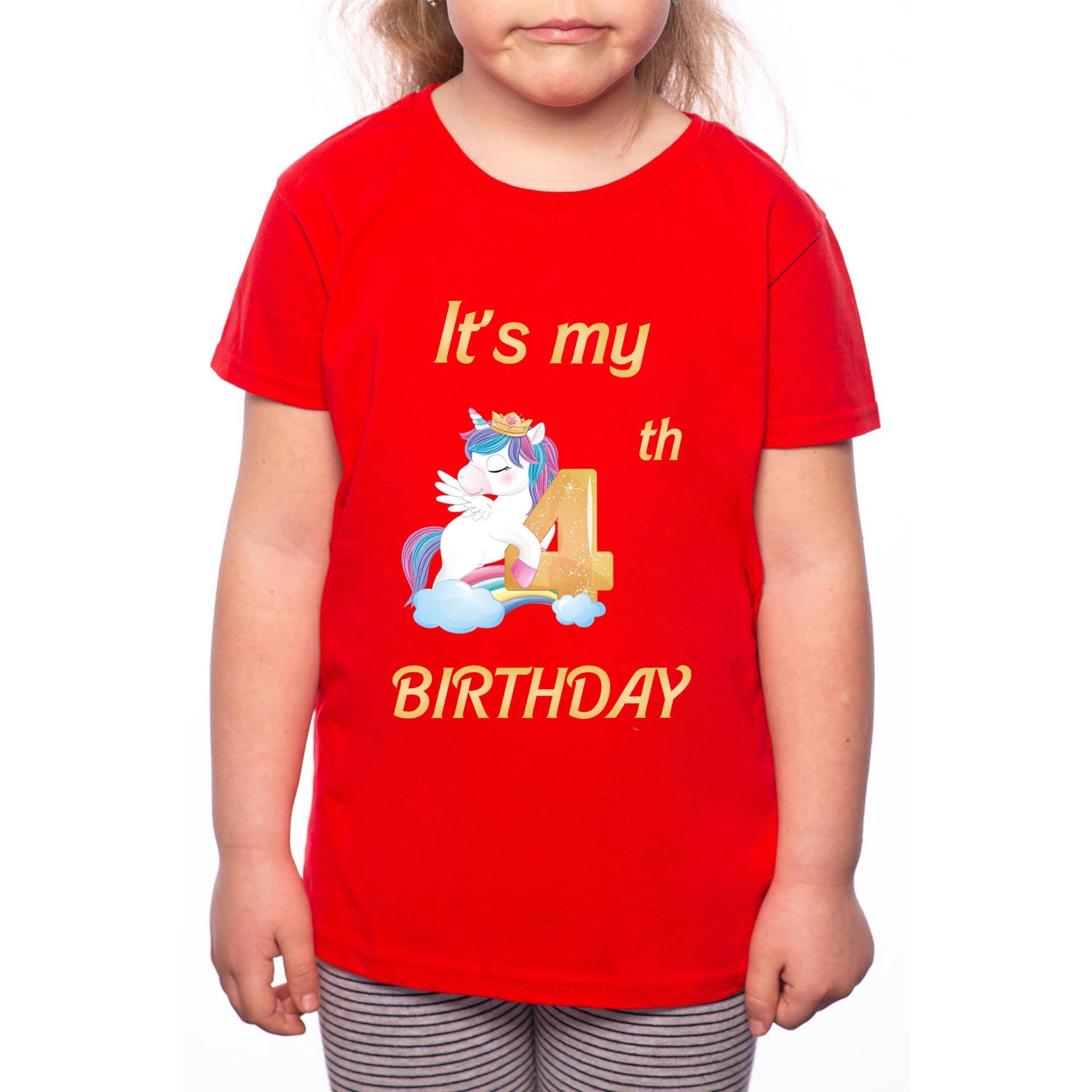 Tricou Fetita, 4th Birthday, 100% Bumbac, Rosu, R20