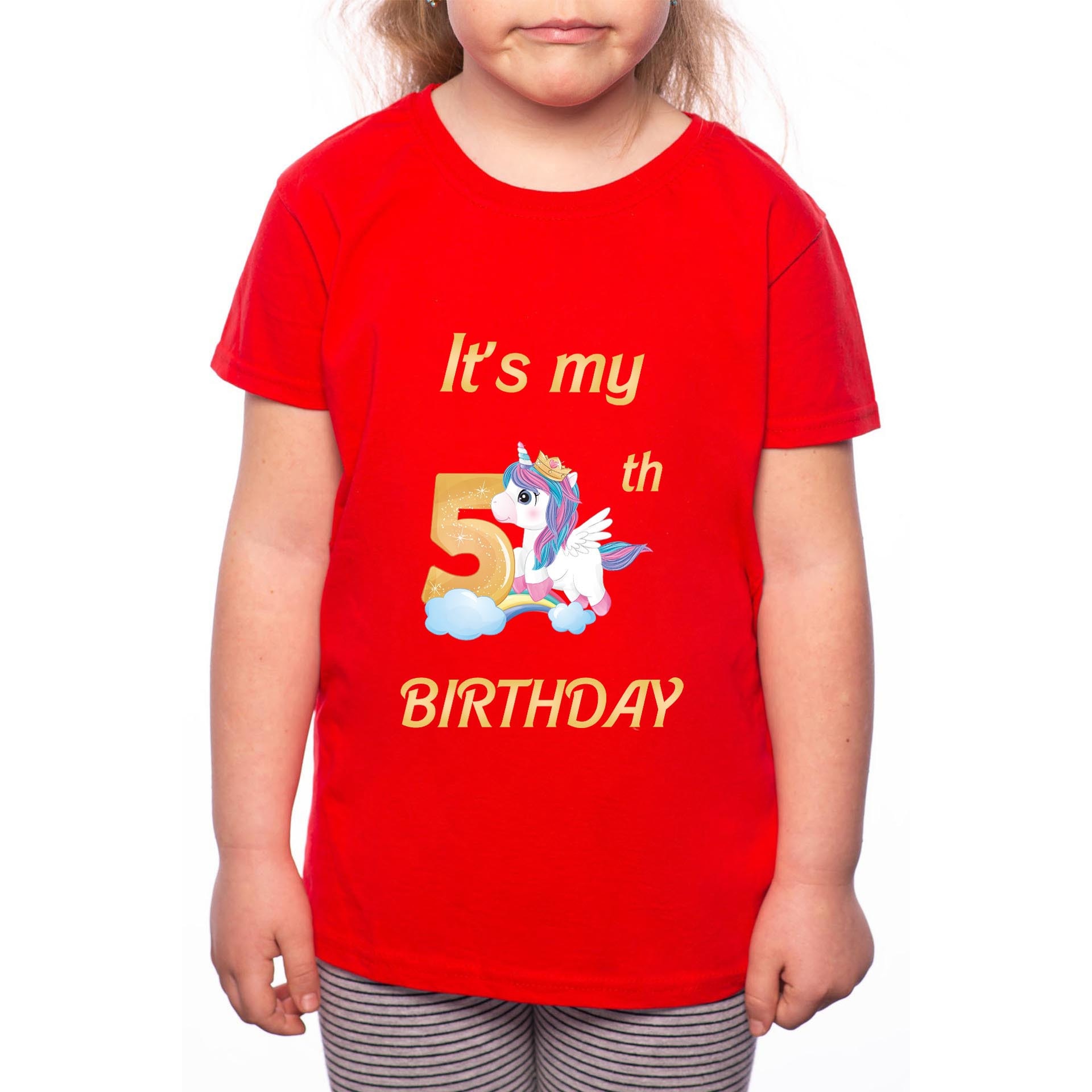 Tricou Fetita, 5th Birthday, 100% Bumbac, Rosu, R21