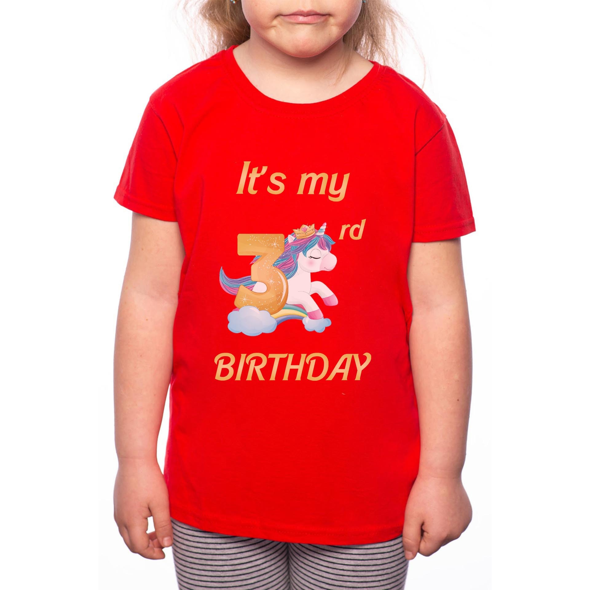 Tricou Fetita, 3rd Birthday, 100% Bumbac, Rosu, R19
