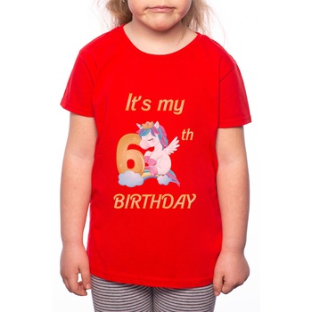 Tricou Fetita, 6th Birthday, 100% Bumbac, Rosu, R22 Tricou Fetita, 6th Birthday, 100% Bumbac, Rosu, R22