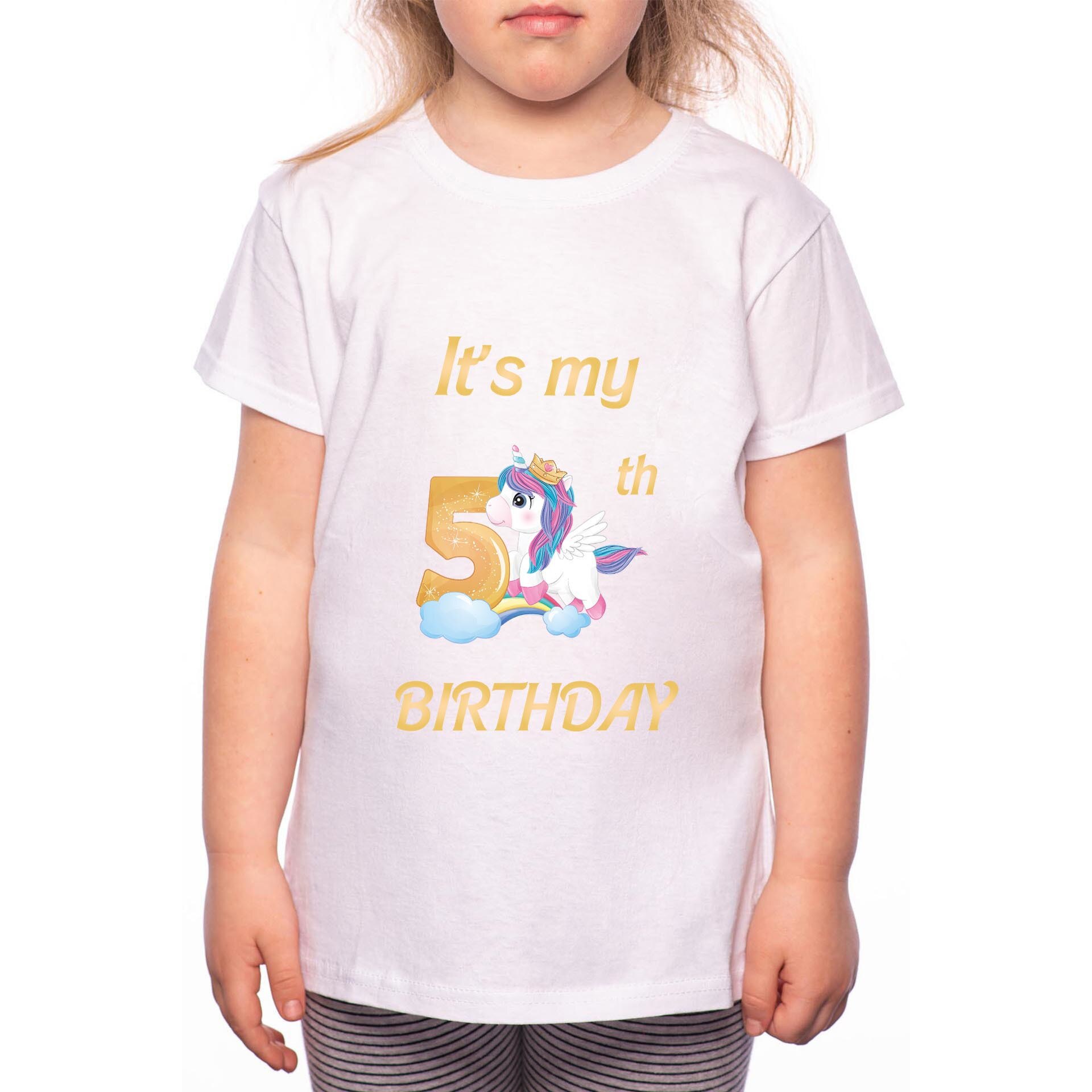 Tricou Fetita, 5th Birthday, 100% Bumbac, Alb, W21