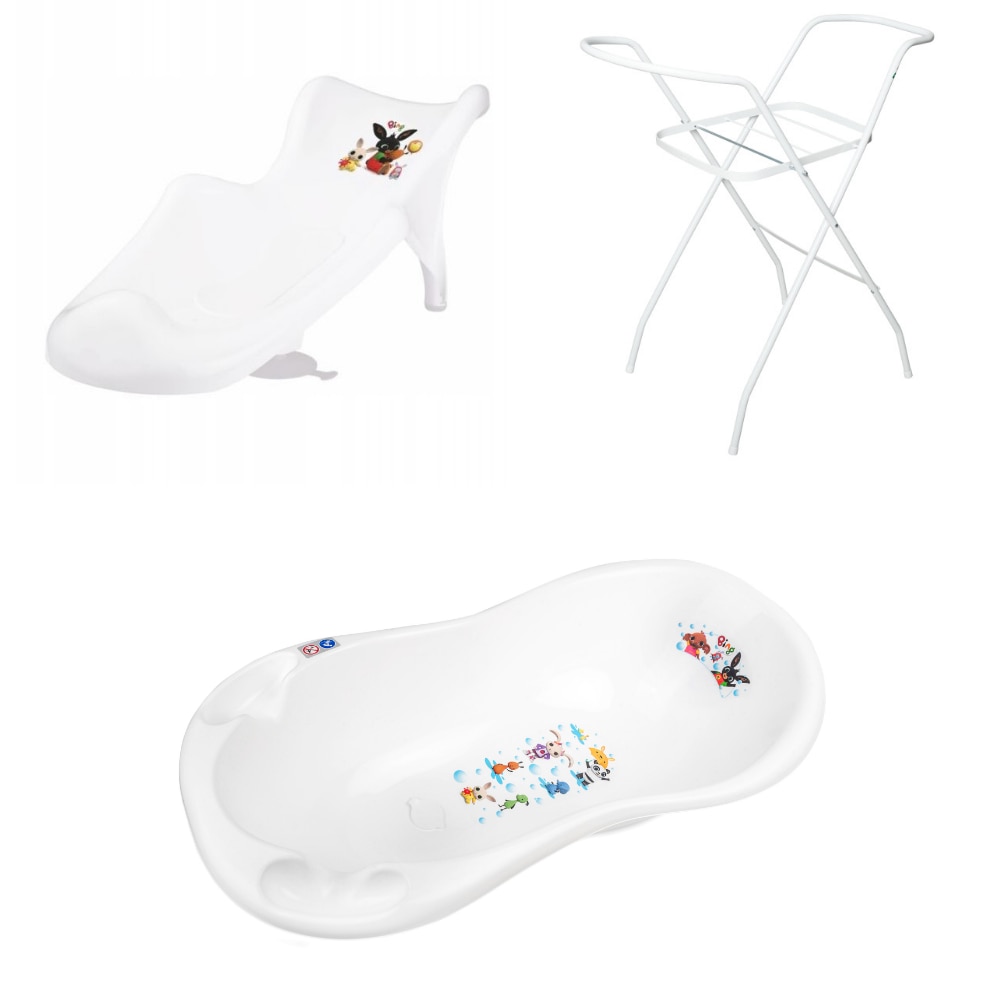 Set 3 in 1 Cadita cu dop de scurgere, suport anatomic detasabil si suport metalic, 100 cm, Bing, Maltex Baby