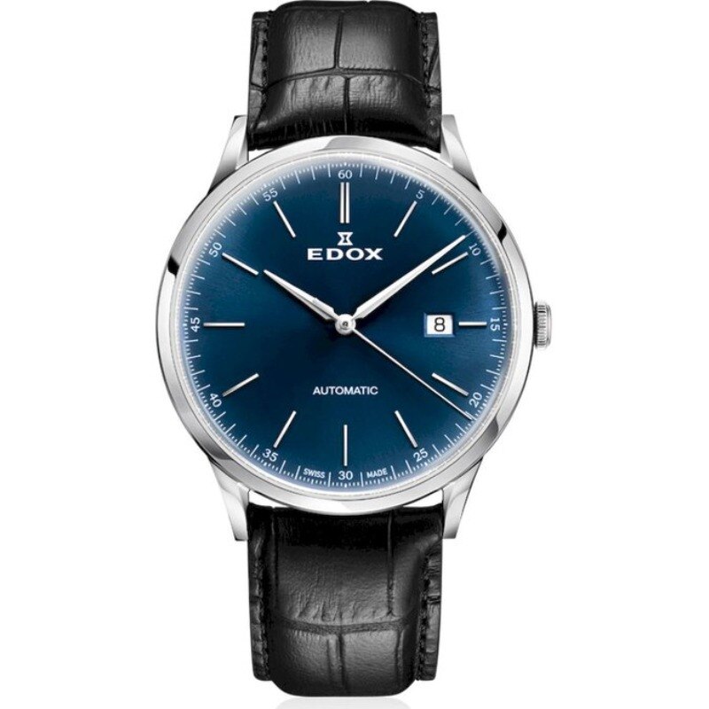 Ceas analogic pentru barbati, Edox, 801063CBUIN, Automatic, 5 ATM, 41 mm, Negru/Albastru