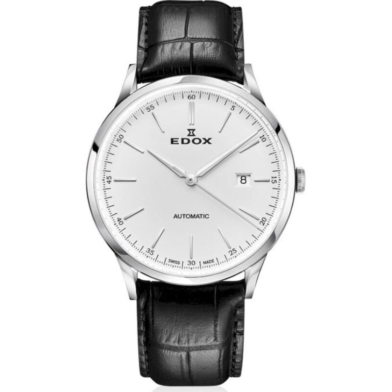Ceas analogic pentru barbati, Edox, 801063CAIN, Automatic, 5 ATM, 41 mm, Negru/Argintiu