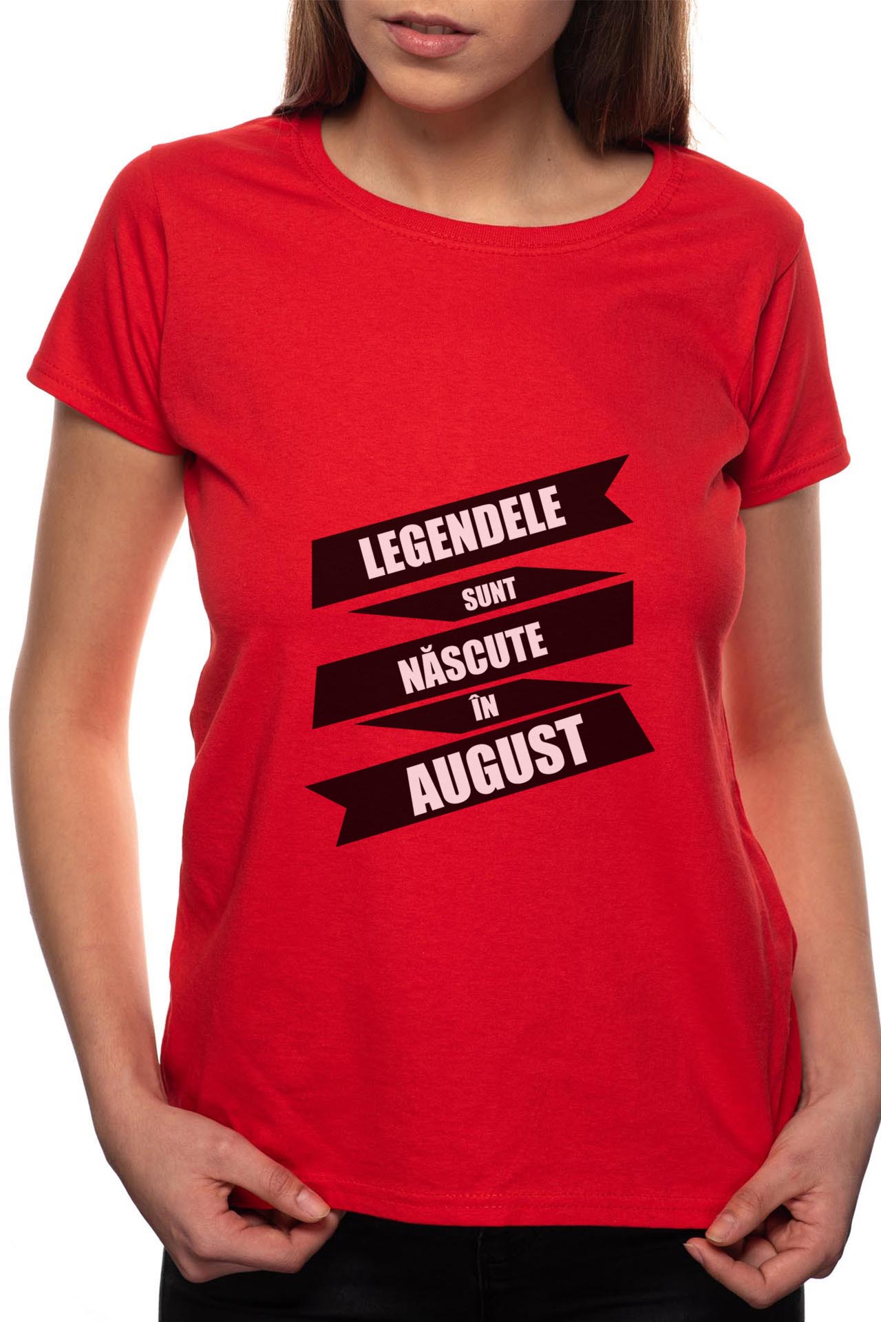 Tricou dama, Nascute In August, 100% Bumbac, R93, Rosu