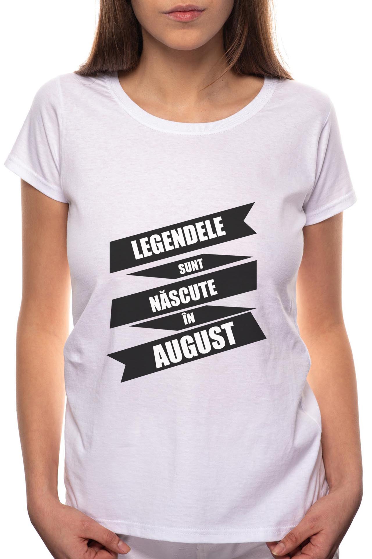 Tricou dama, Nascute In August, 100% Bumbac, W93, Alb