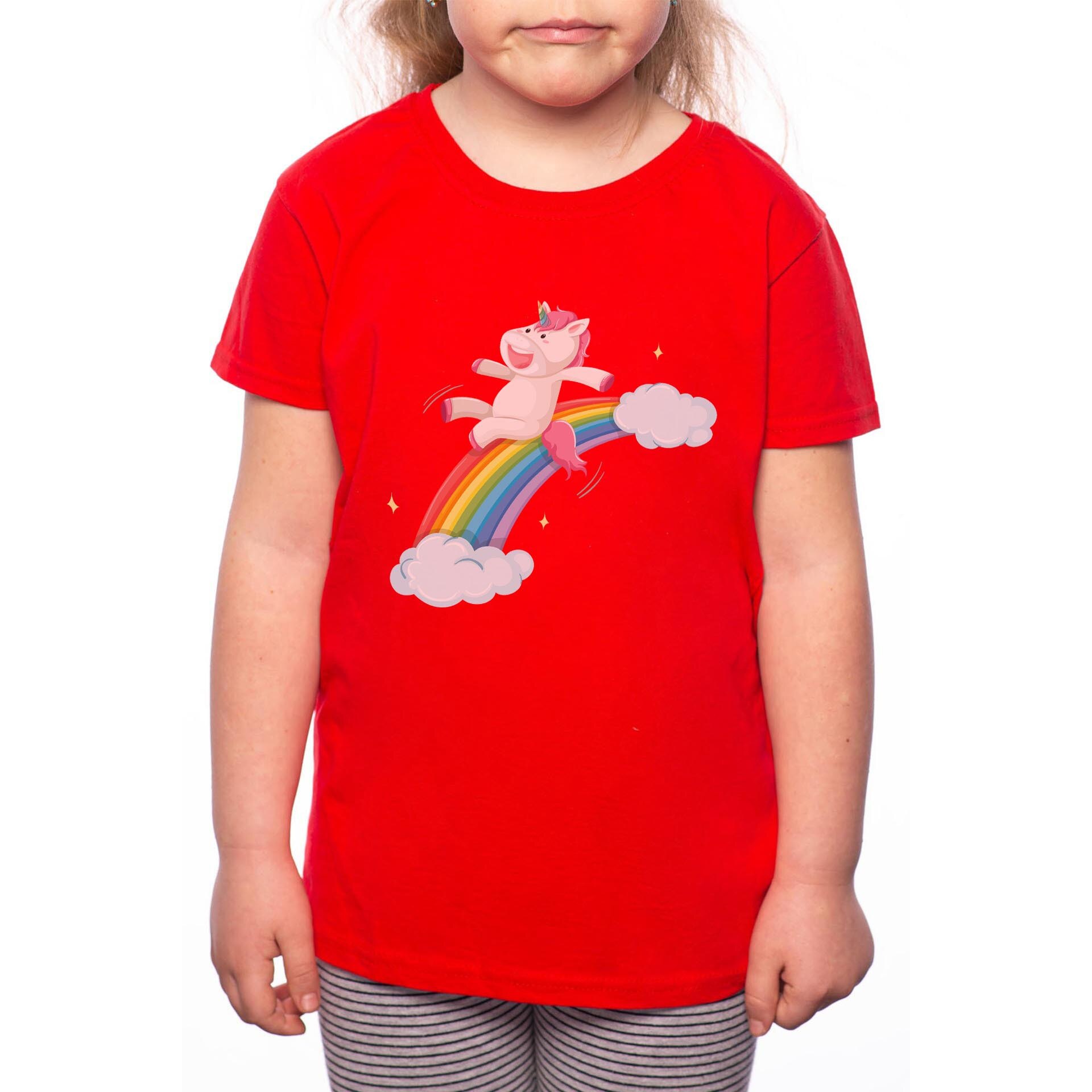 Tricou Fetita, Unicorn, 100% Bumbac, Rosu, R5