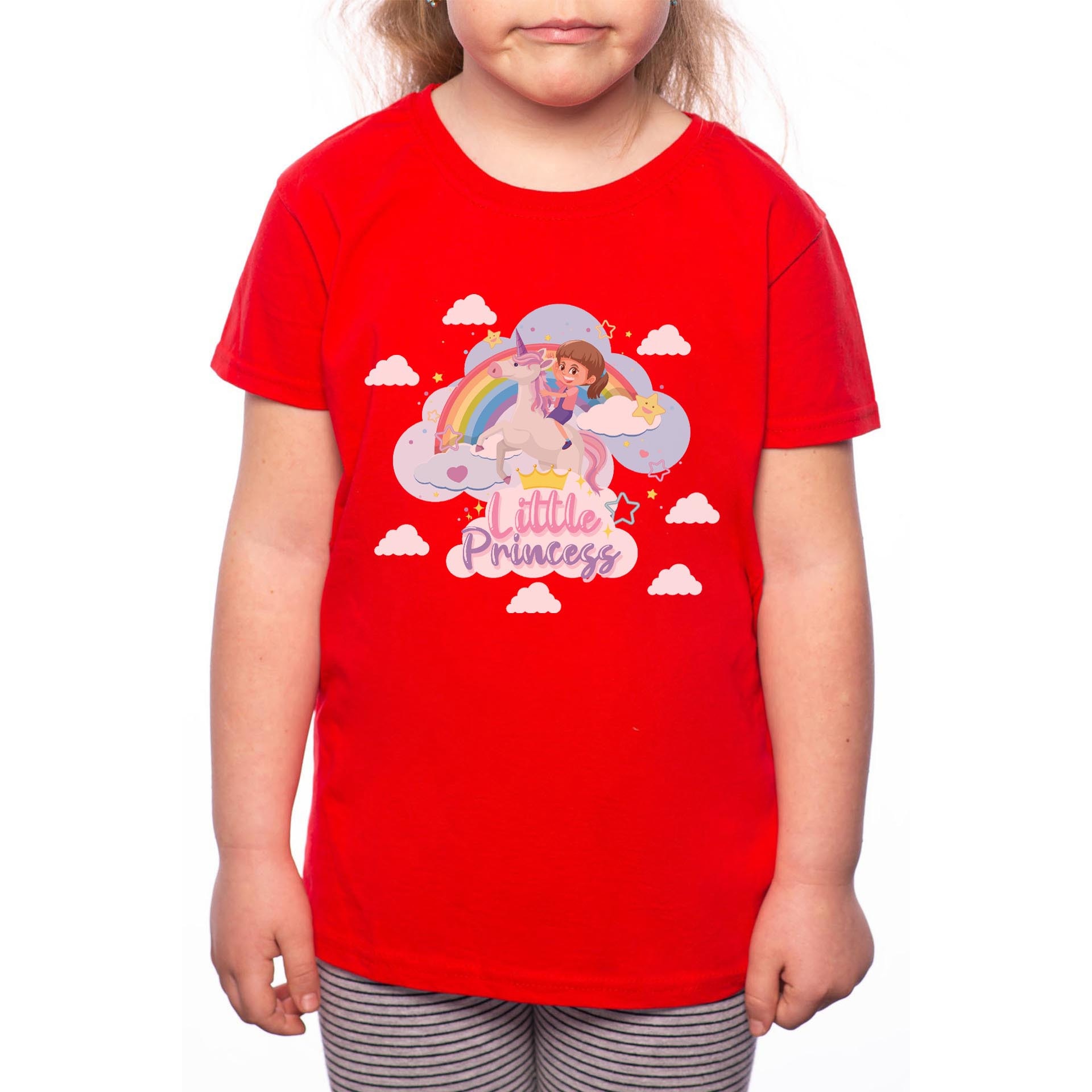 Tricou Fetita, Little Princess Unicorn, 100% Bumbac, Rosu, R8