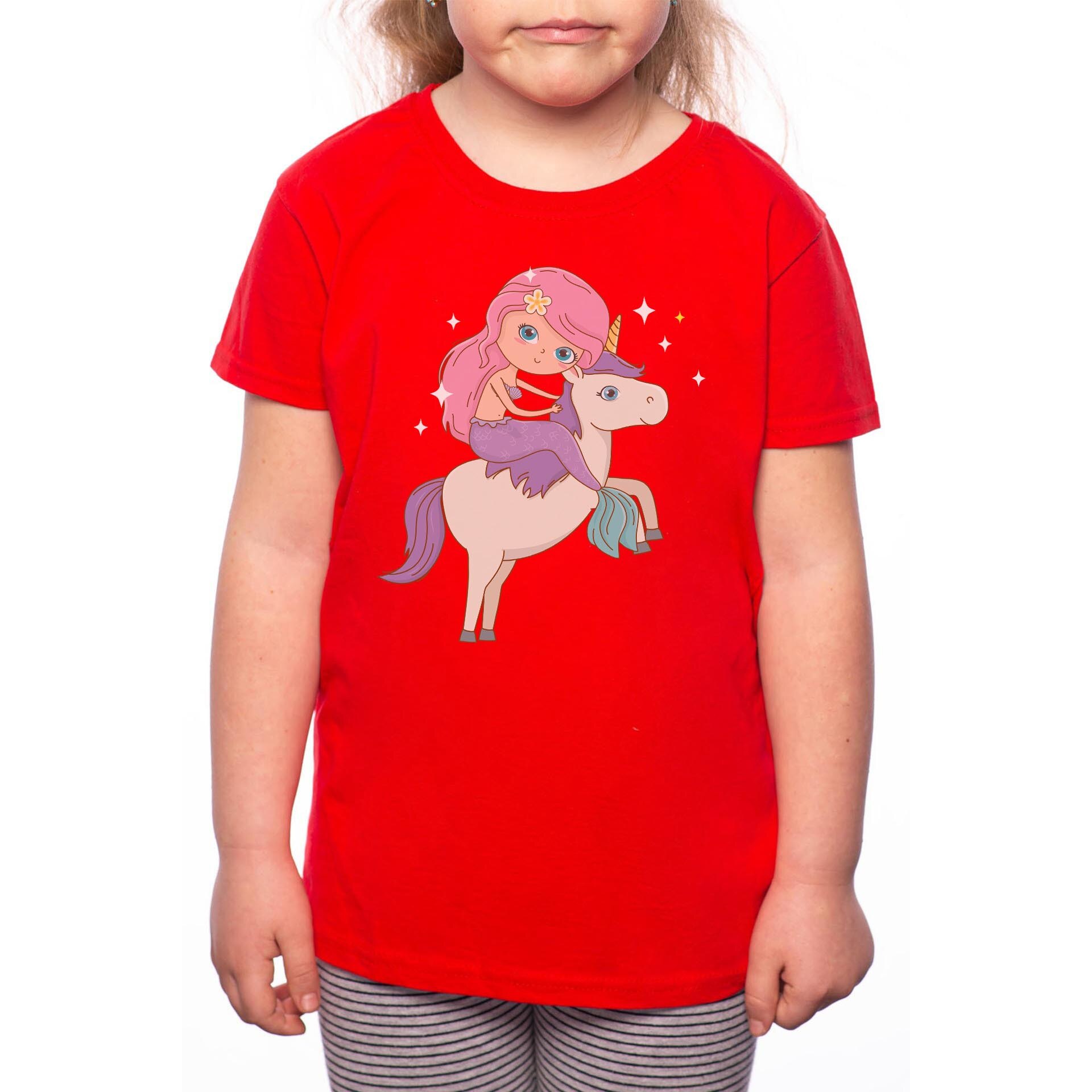 Tricou Fetita, Unicorn, 100% Bumbac, Rosu, R9