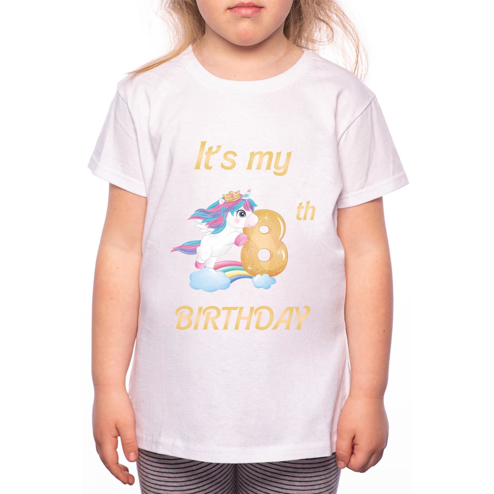 Tricou Fetita, 8th Birthday, 100% Bumbac, Alb, W24