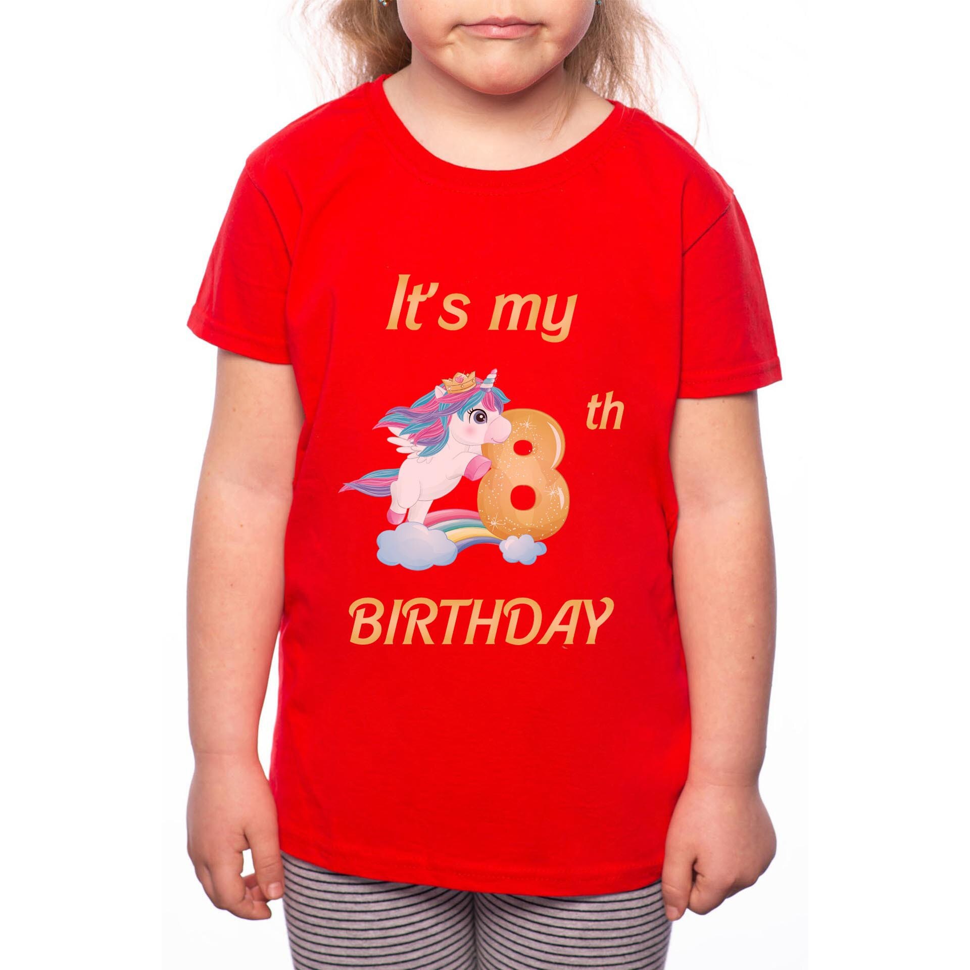 Tricou Fetita, 8th Birthday, 100% Bumbac, Rosu, R24
